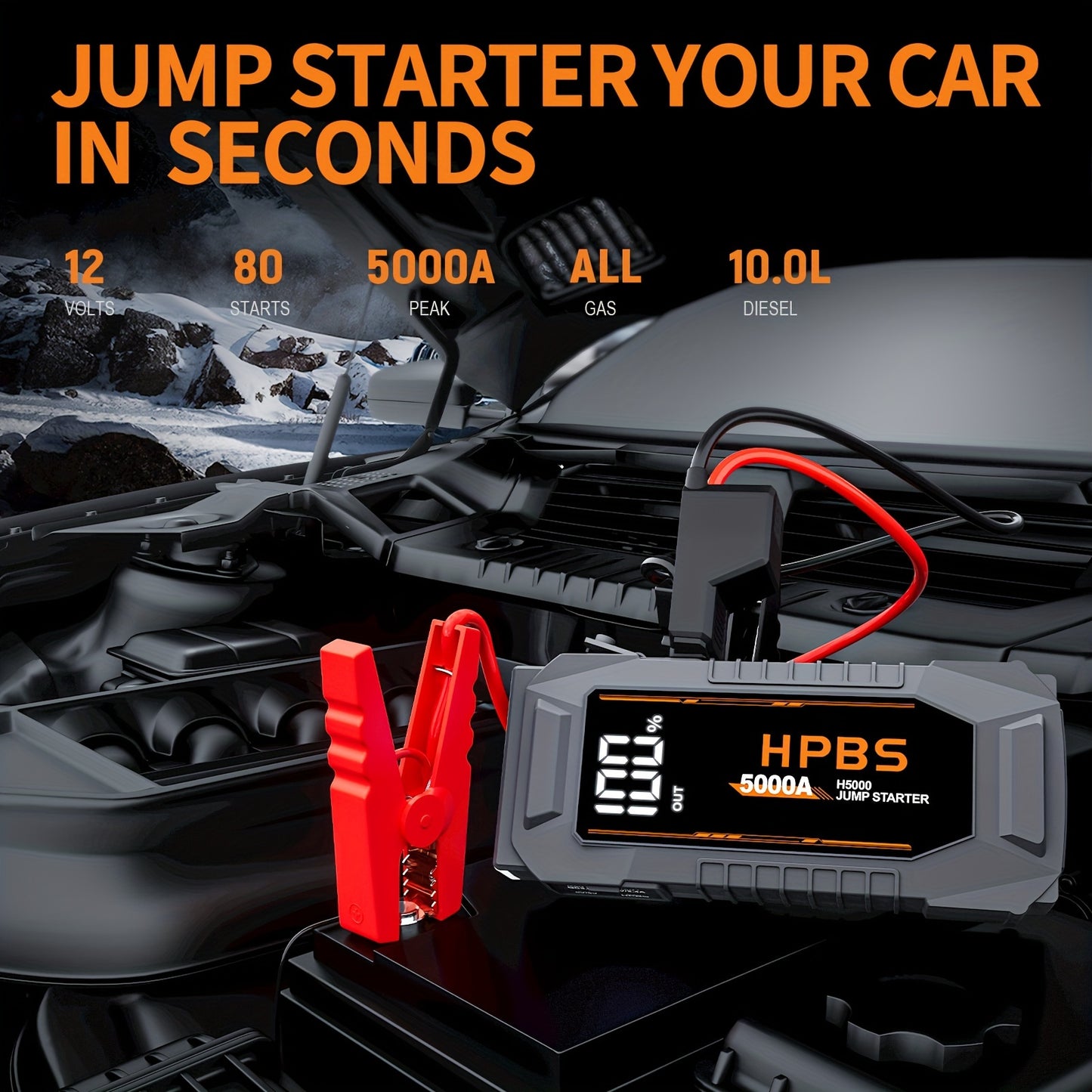 24000mAh HPBS 5000A Jump Starter Battery Pack with 12V Power Bank.