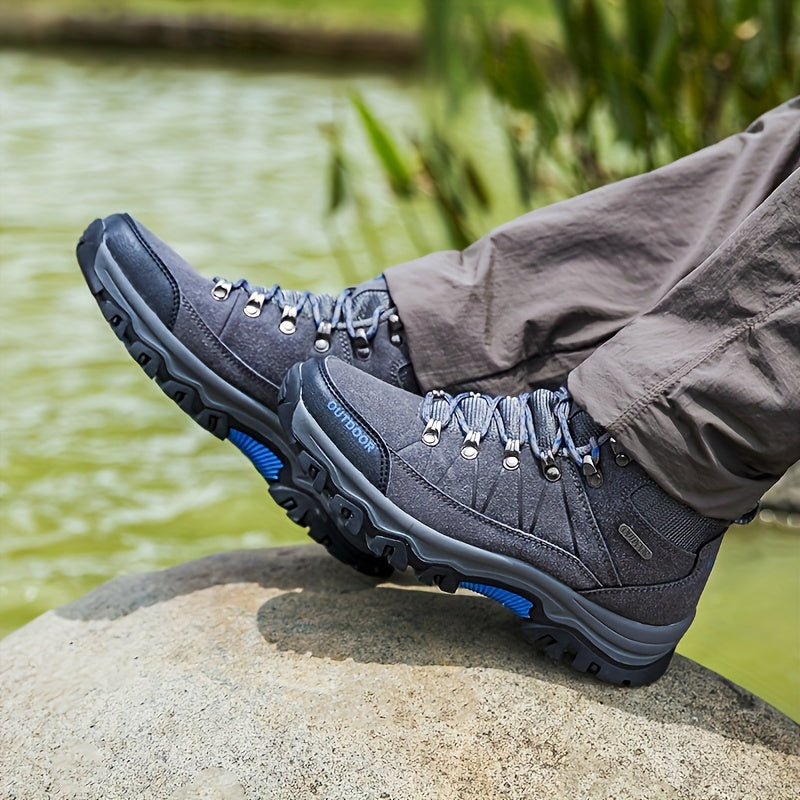 Comfy PU Leather Men's High Top Lace Up Durable Hiking Boots