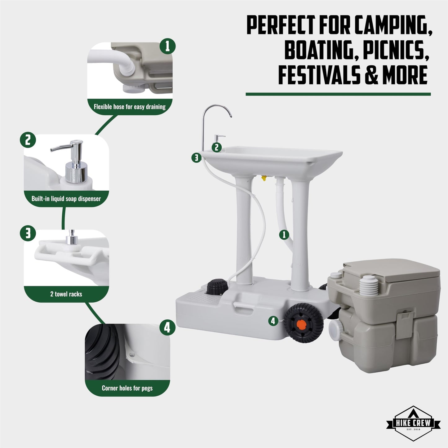 Hike Crew XL Portable Camping Sink & Toilet