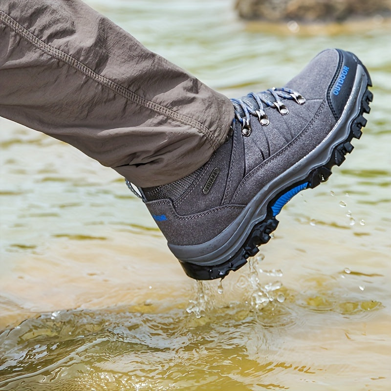 Comfy PU Leather Men's High Top Lace Up Durable Hiking Boots