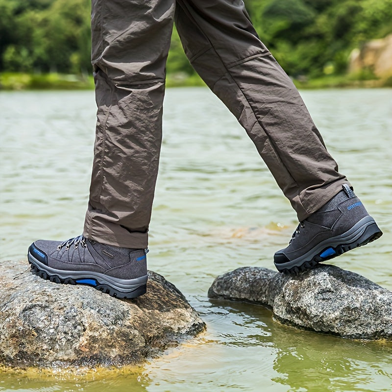 Comfy PU Leather Men's High Top Lace Up Durable Hiking Boots