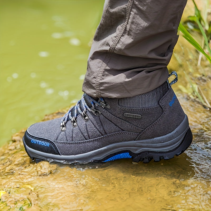 Comfy PU Leather Men's High Top Lace Up Durable Hiking Boots