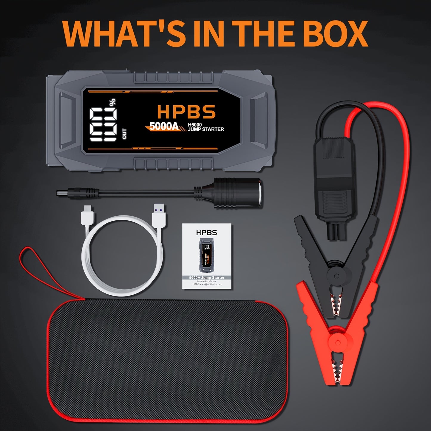 24000mAh HPBS 5000A Jump Starter Battery Pack with 12V Power Bank.