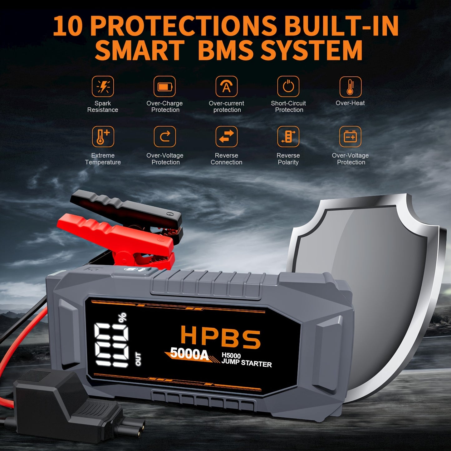 24000mAh HPBS 5000A Jump Starter Battery Pack with 12V Power Bank.