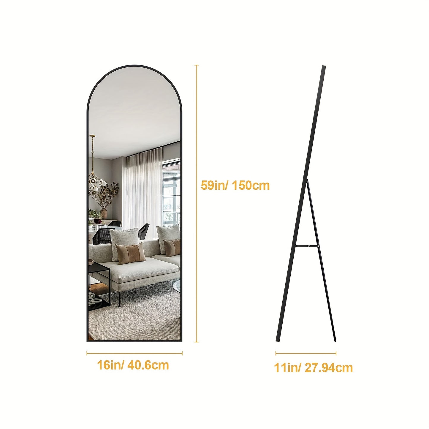 Standing Full Body Mirror - Sturdy Aluminum Alloy Frame,