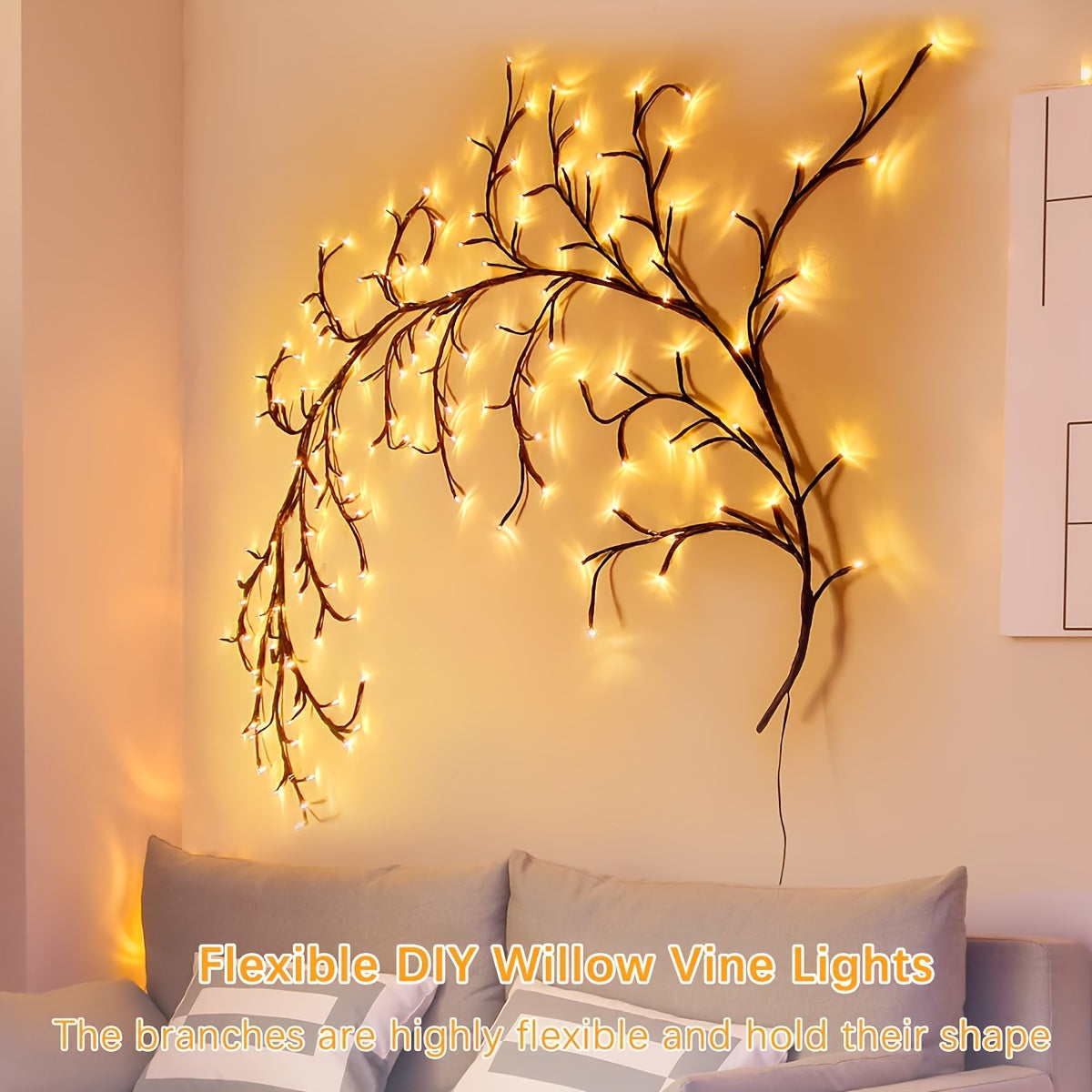 1Pc 72/96LEDS Bendable Willow Vine Lights,