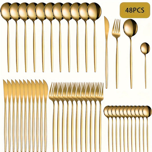 48pcs Golden Stainless Steel Tableware Set