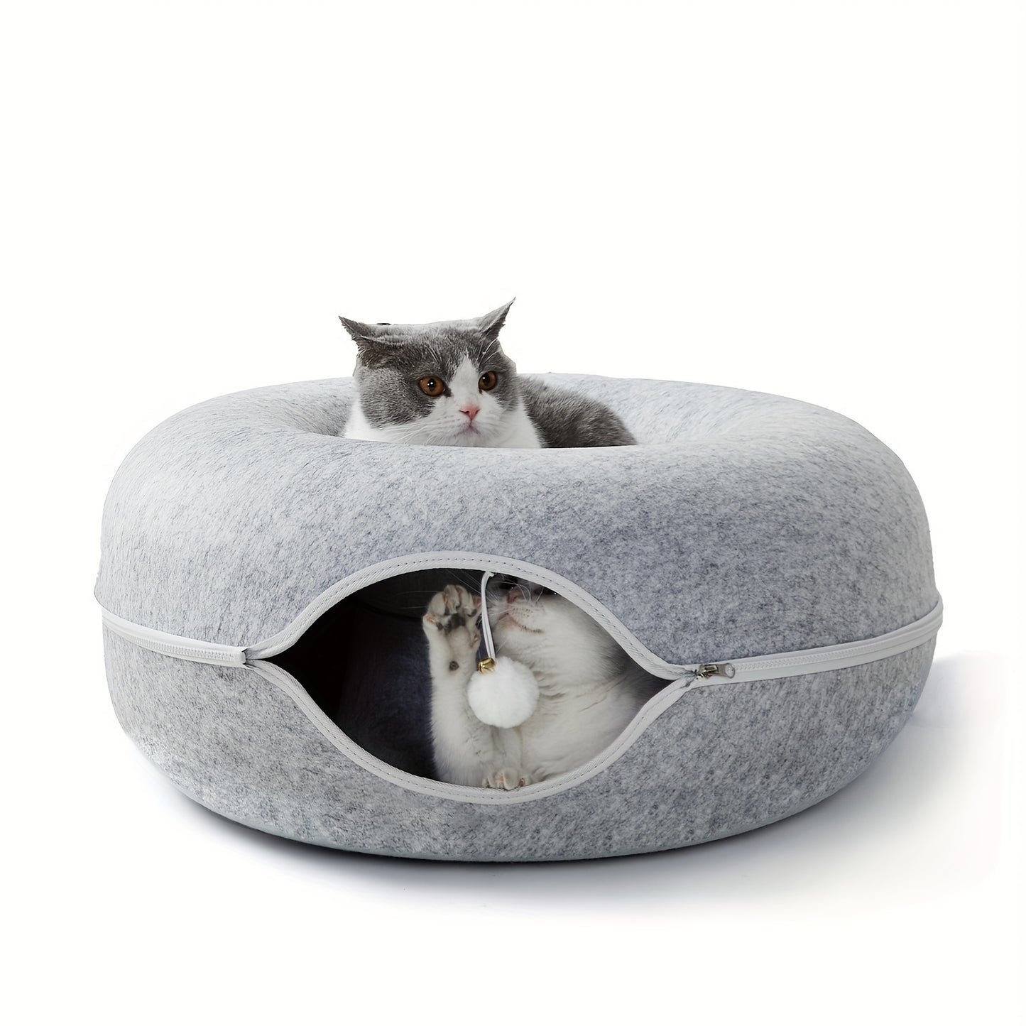 Cat Tunnel Bed with Toy Balls for Multiple Cats .