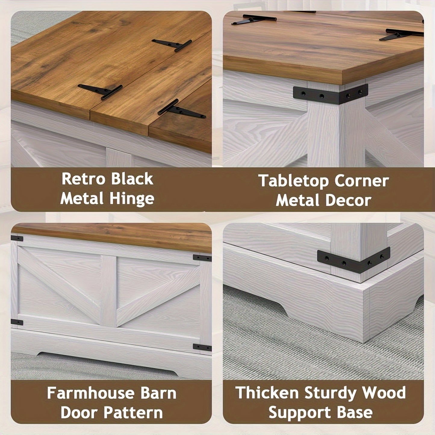 Farmhouse Coffee Table With Hidden Storage Compartment