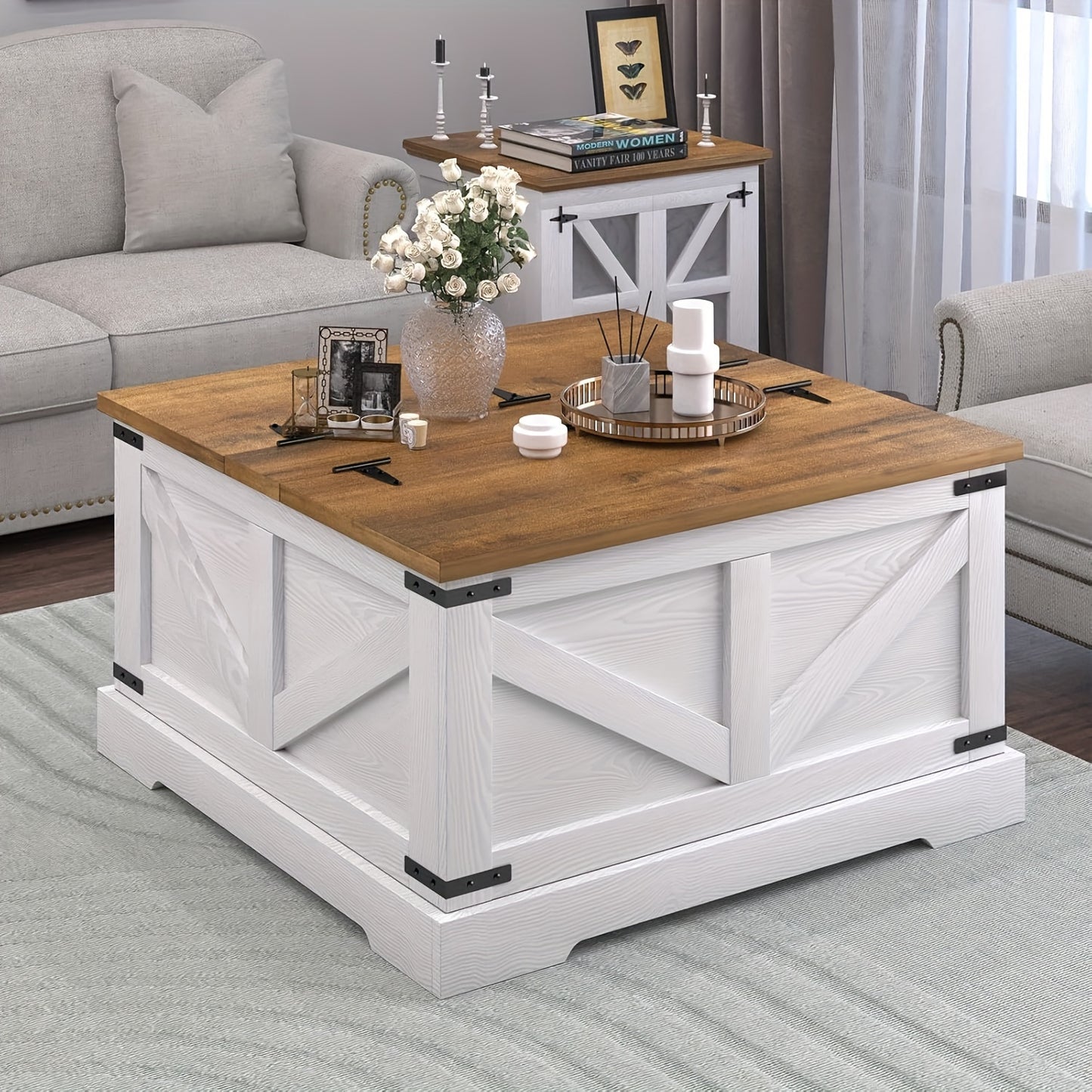 Farmhouse Coffee Table With Hidden Storage Compartment