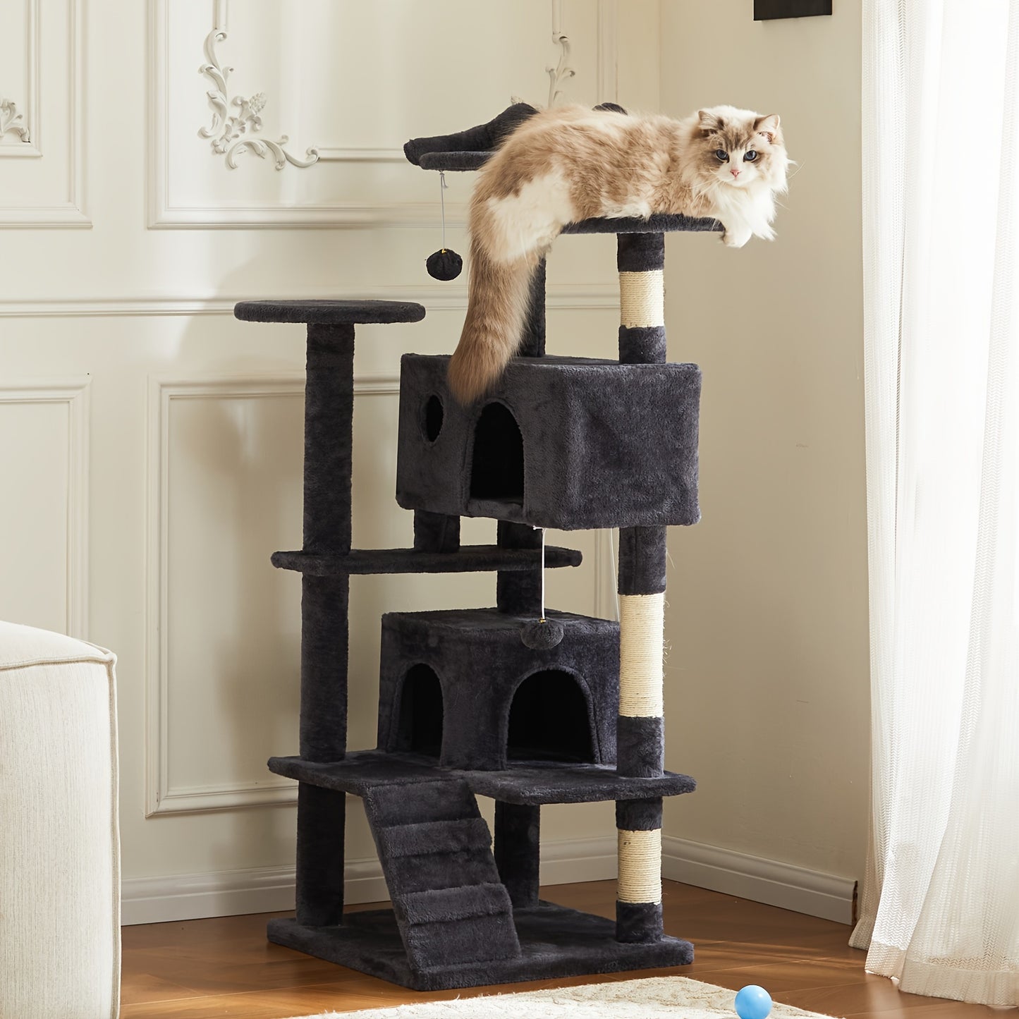 54in Cat Tree, Tower With Sisal Scratching Post For Indoors