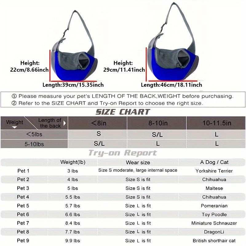 Comfortable Pet Sling Carrier - Breathable Mesh & Oxford Fabric