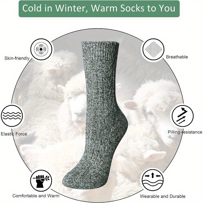 5 Pairs Merino Wool Warm Crew Socks