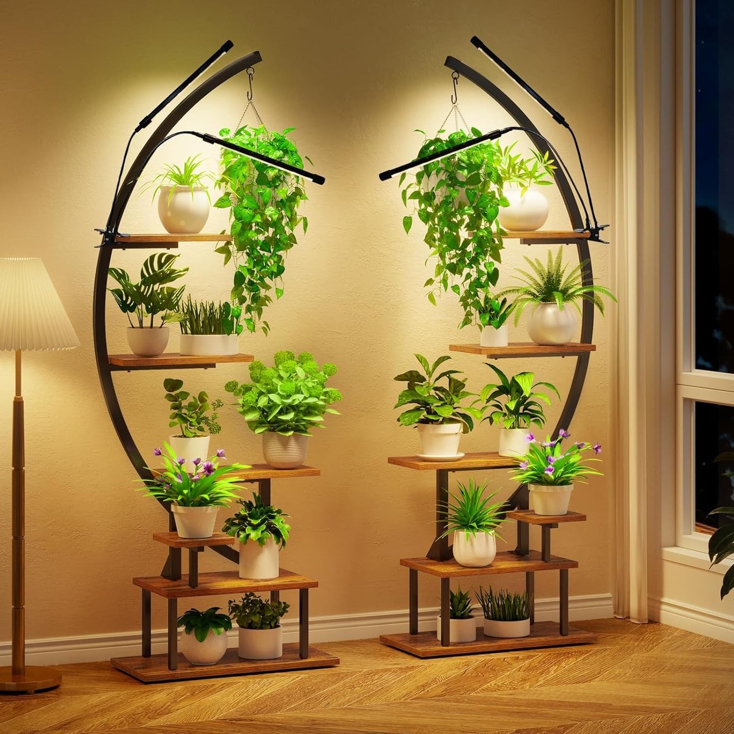 2 Pack 7 Tiered Metal GREENSTELL Plant Stand with Grow Lights