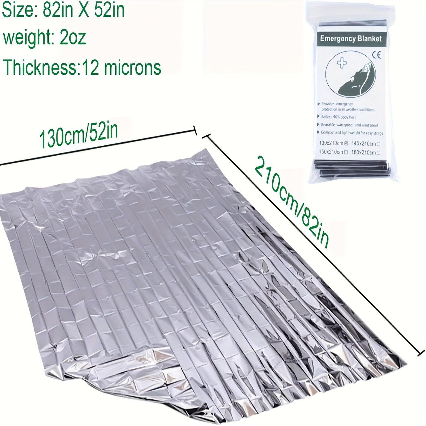 10pc Emergency Mylar Thermal Blankets - 52"x82"