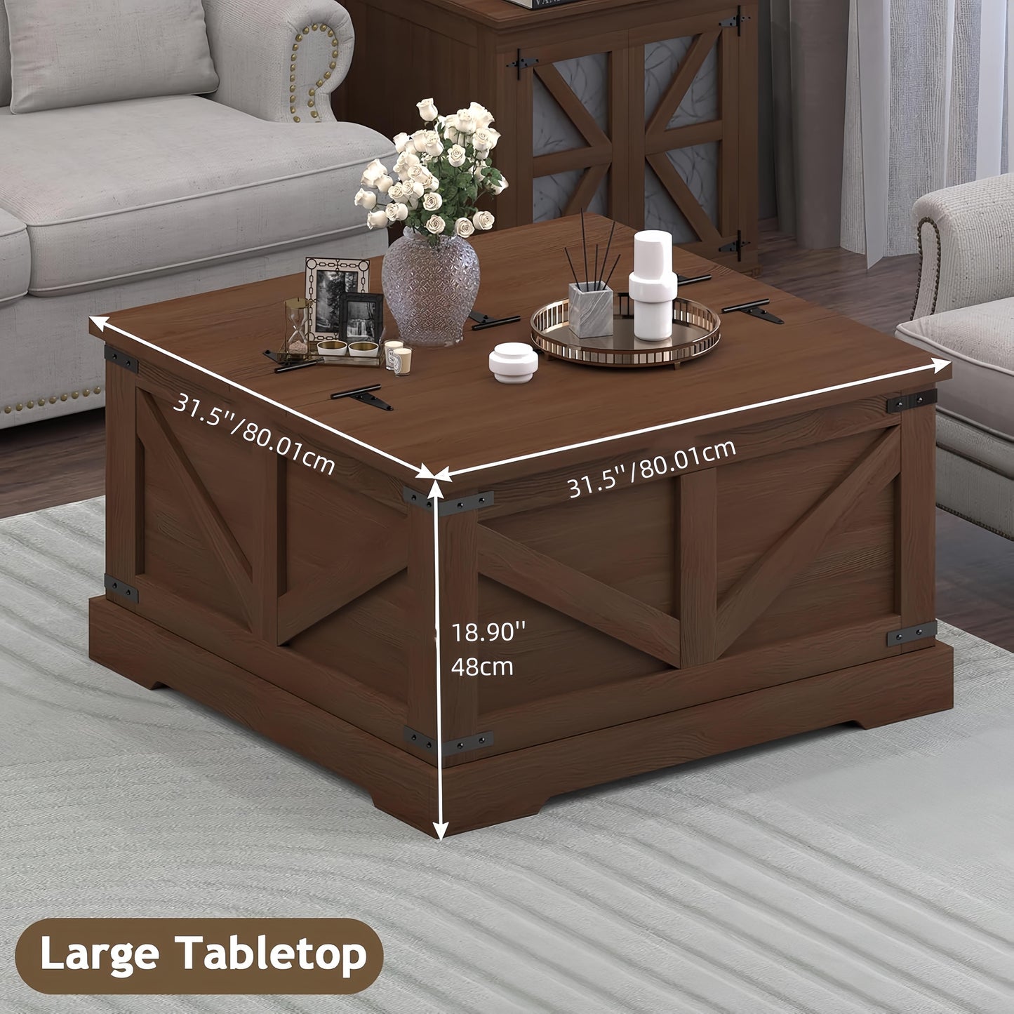 Farmhouse Coffee Table With Hidden Storage Compartment