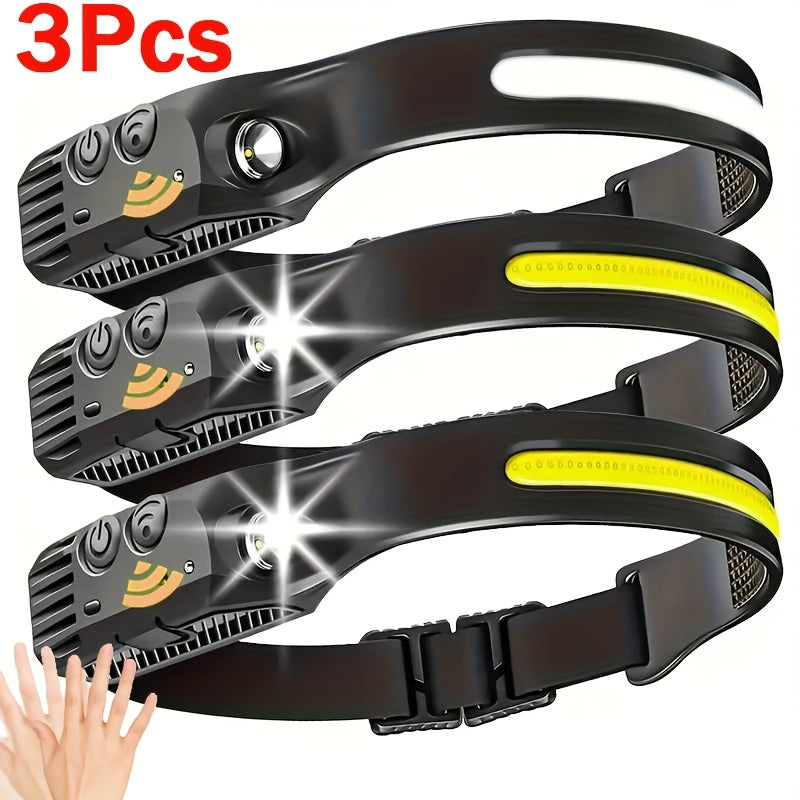 3PCs COB&LED Headlamp, Multi-mode Induction Headlight