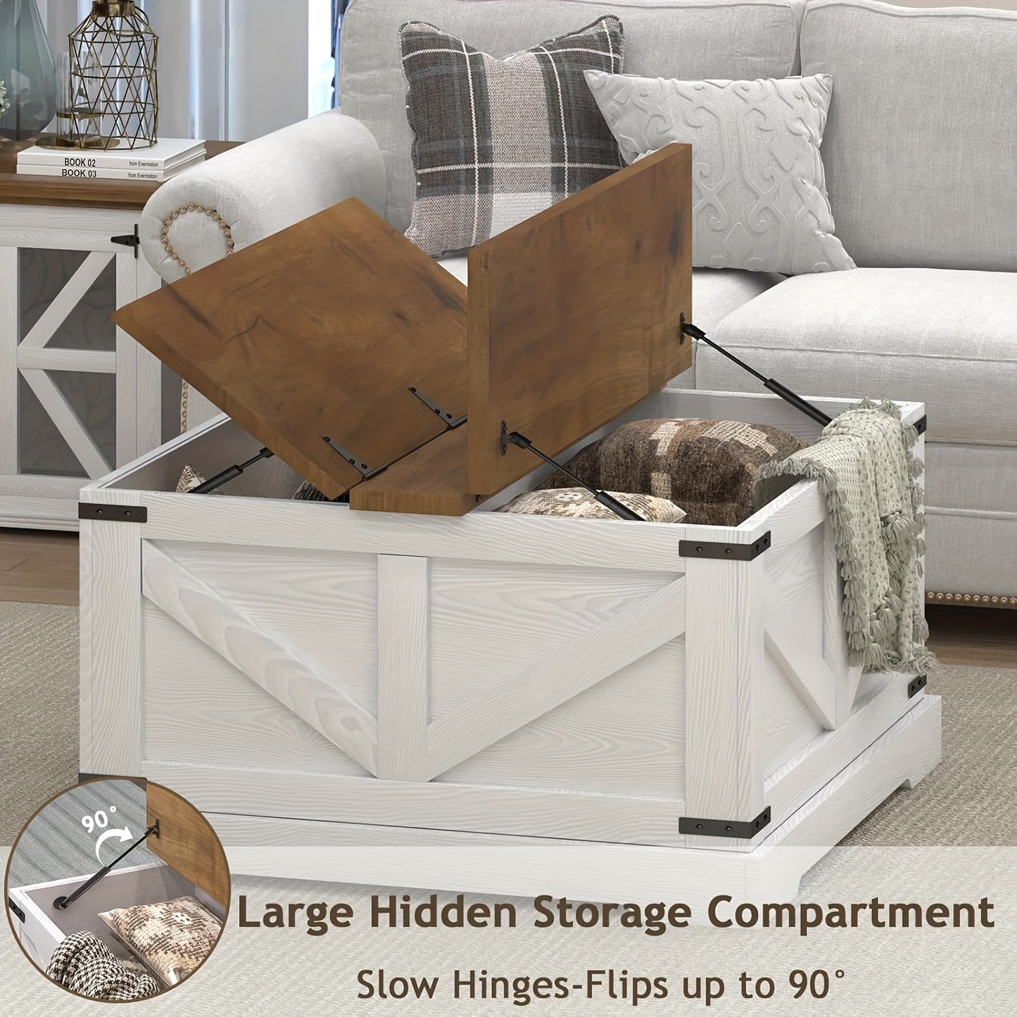 Farmhouse Coffee Table With Hidden Storage Compartment