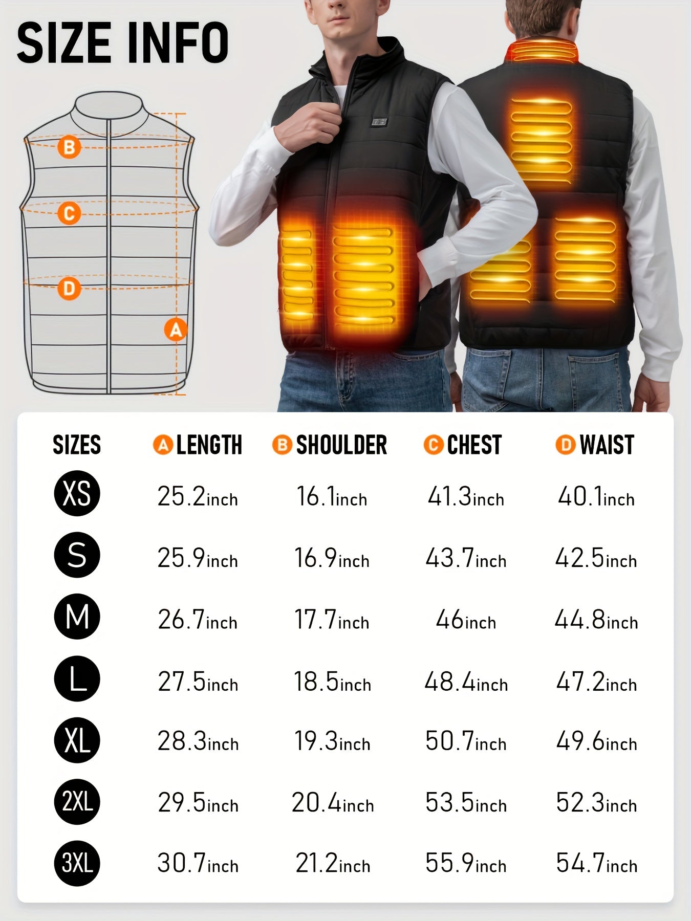 1pc Men's Heated Vest with 12000mAh Battery