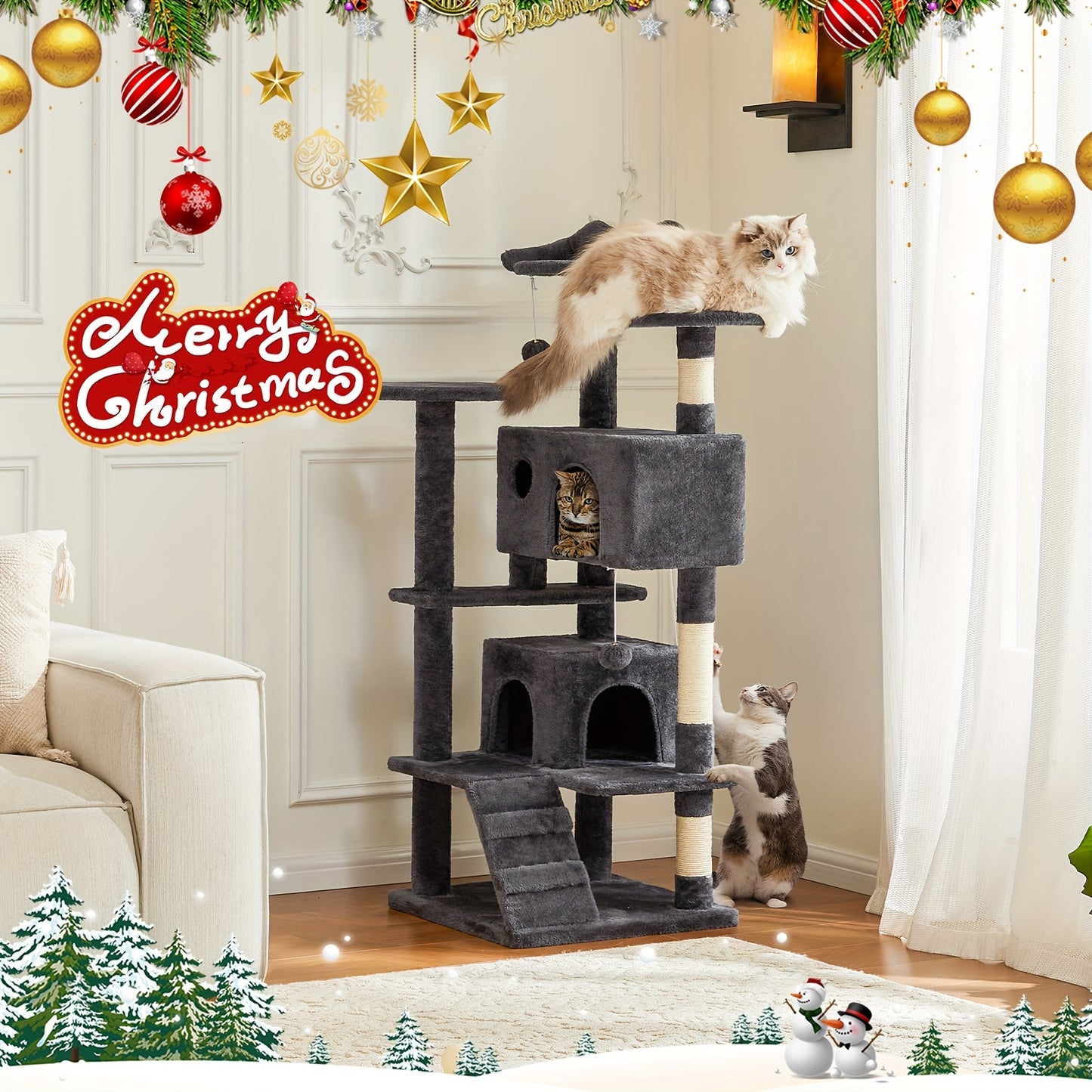 54in Cat Tree, Tower With Sisal Scratching Post For Indoors