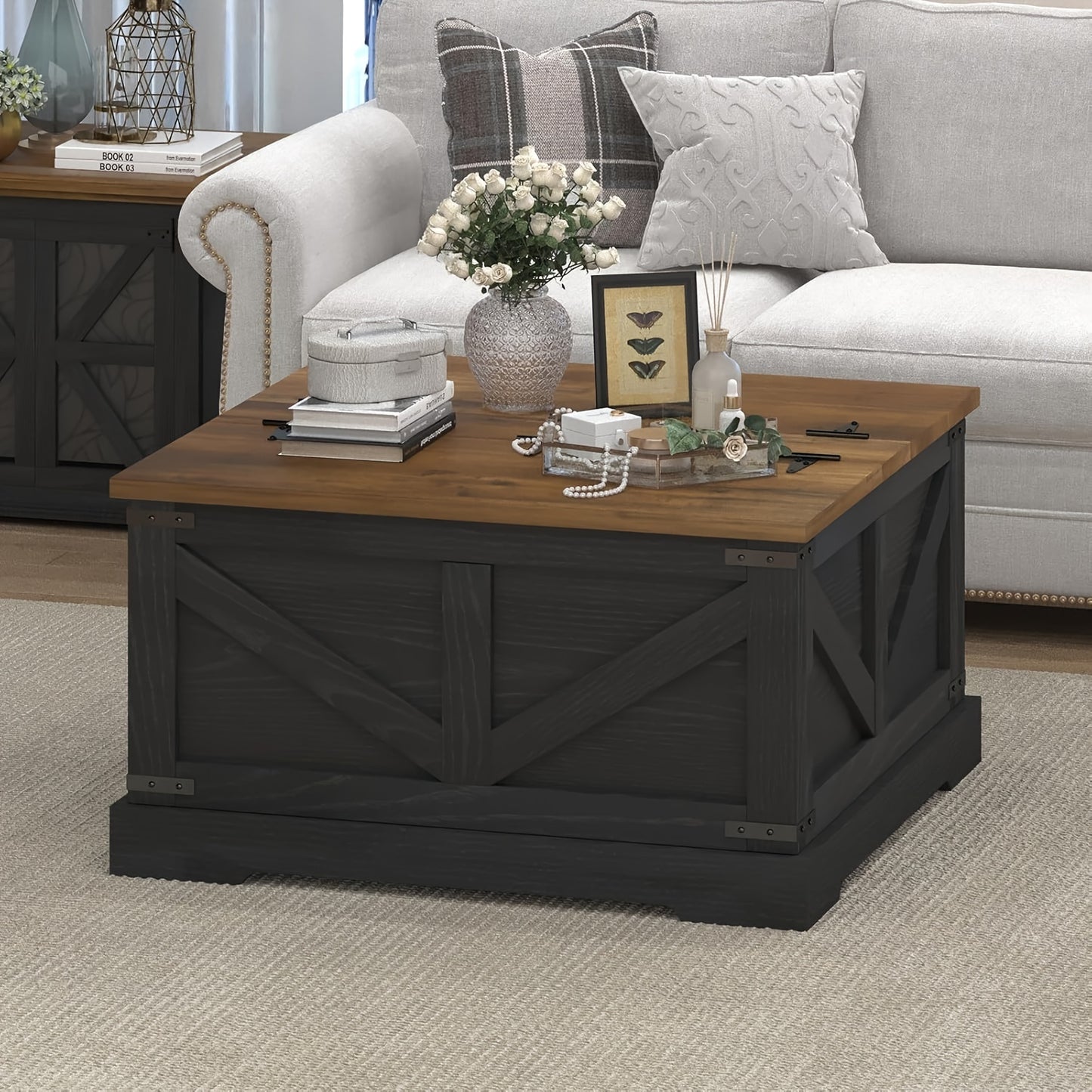 Farmhouse Coffee Table With Hidden Storage Compartment