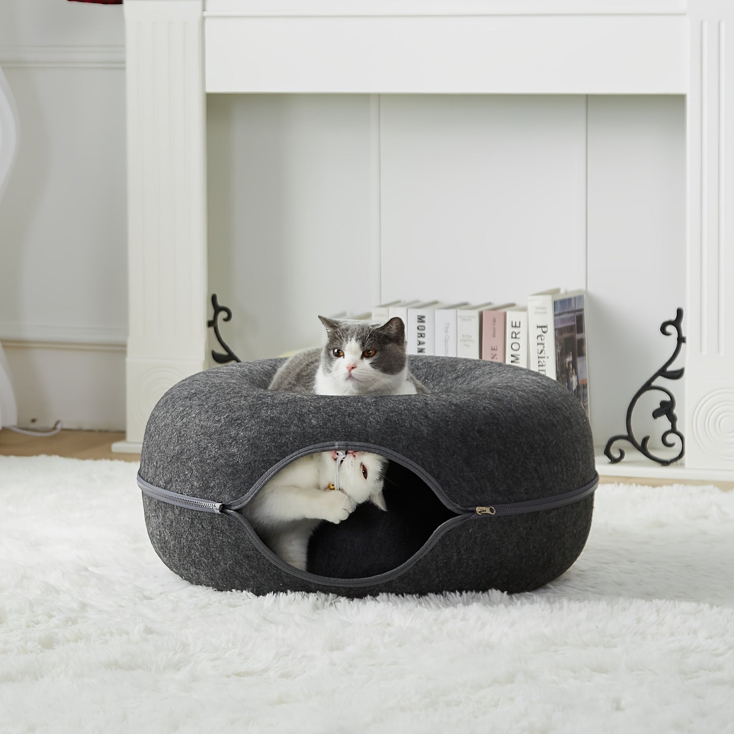 Cat Tunnel Bed with Toy Balls for Multiple Cats .