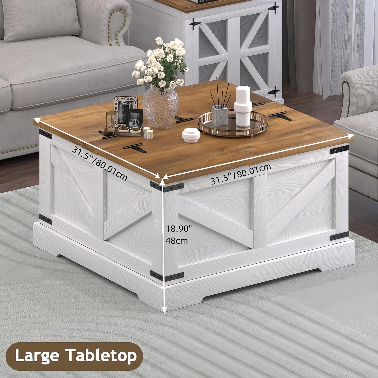 Farmhouse Coffee Table With Hidden Storage Compartment