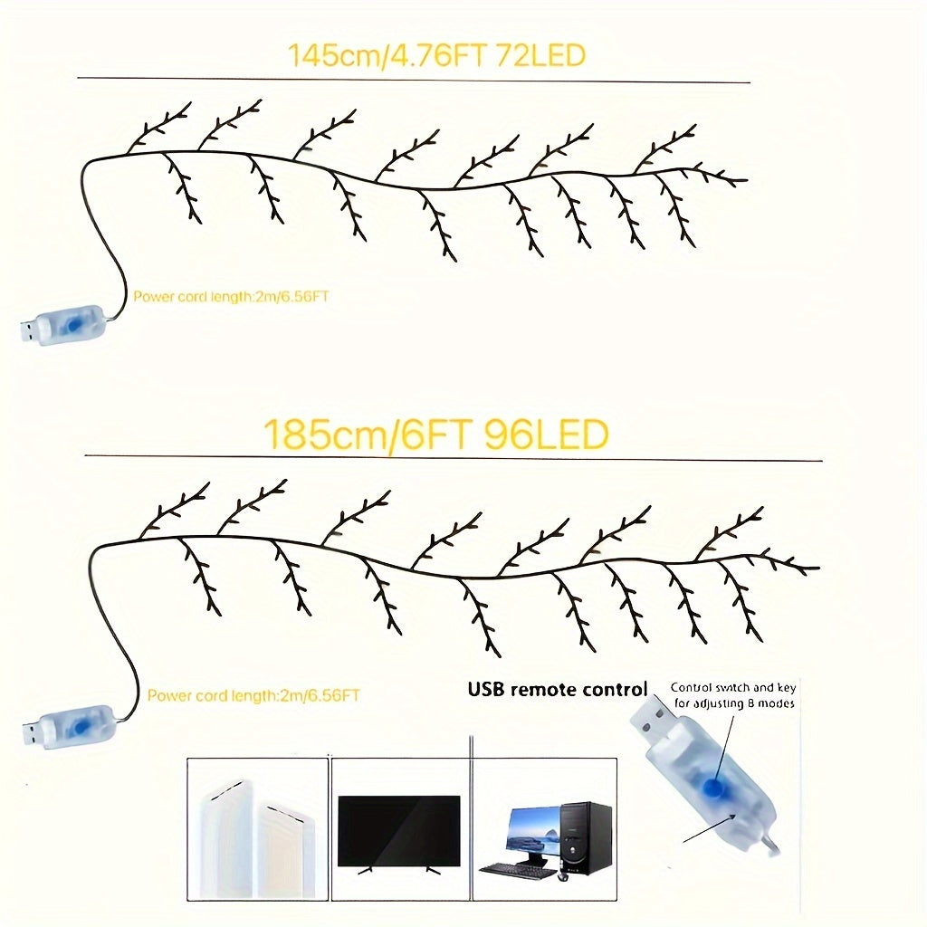 1Pc 72/96LEDS Bendable Willow Vine Lights,