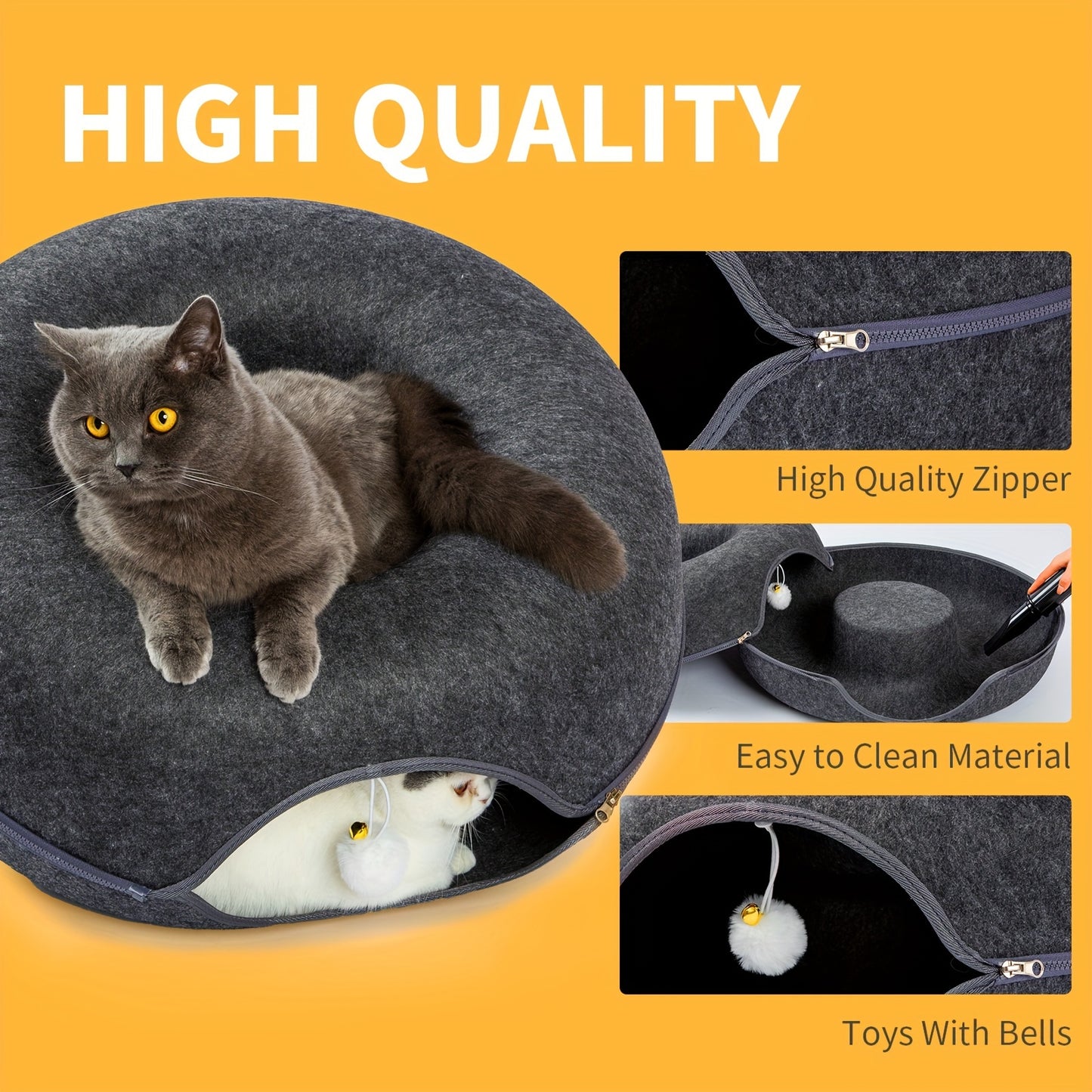 Cat Tunnel Bed with Toy Balls for Multiple Cats .