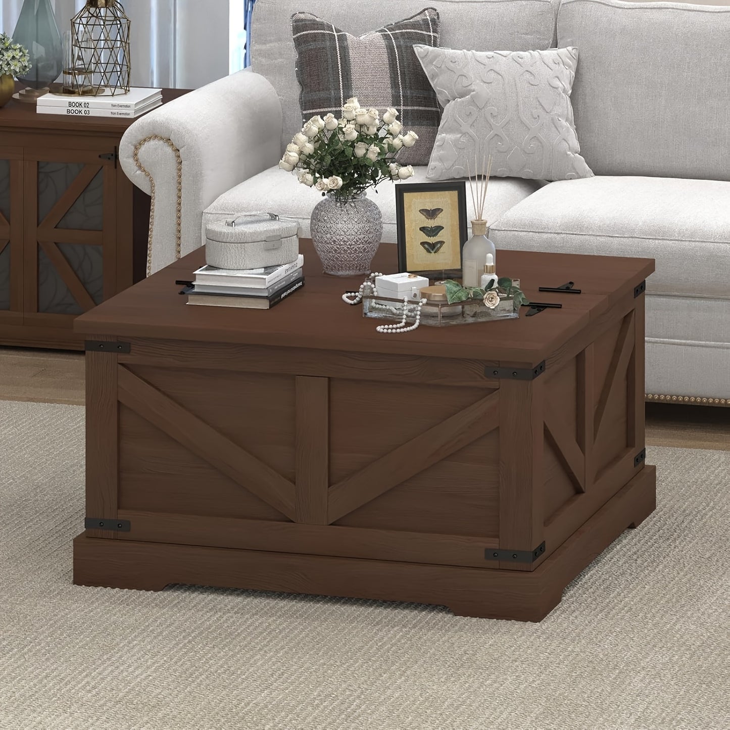 Farmhouse Coffee Table With Hidden Storage Compartment