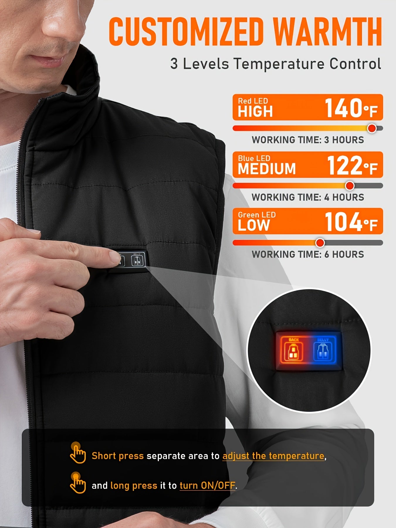 1pc Men's Heated Vest with 12000mAh Battery