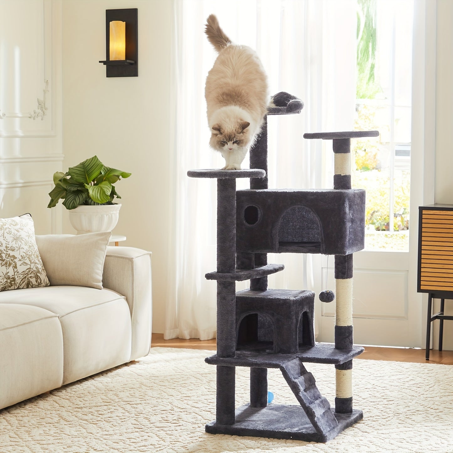 54in Cat Tree, Tower With Sisal Scratching Post For Indoors