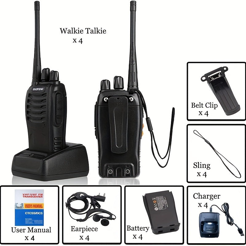 4pcs Walkie Talkie, 4 Pack Portable 2 Way Radios