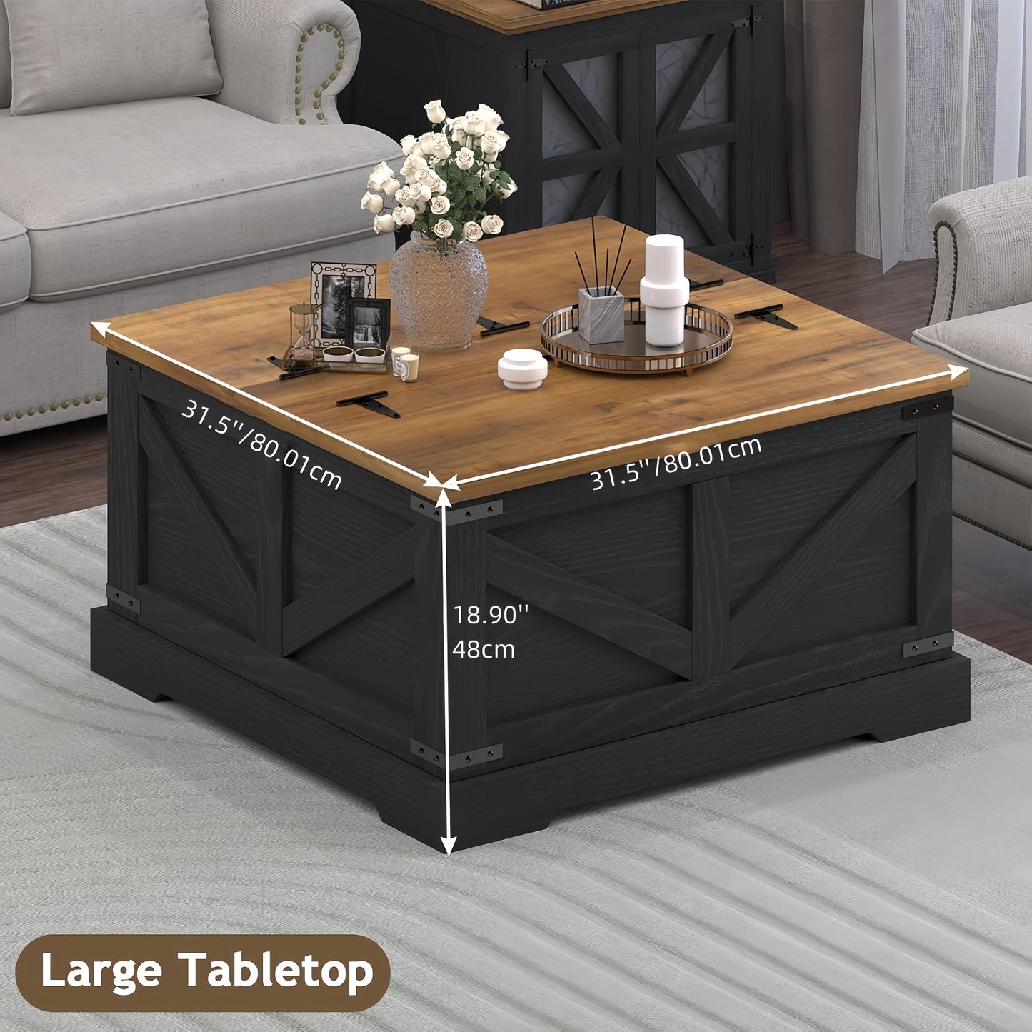 Farmhouse Coffee Table With Hidden Storage Compartment