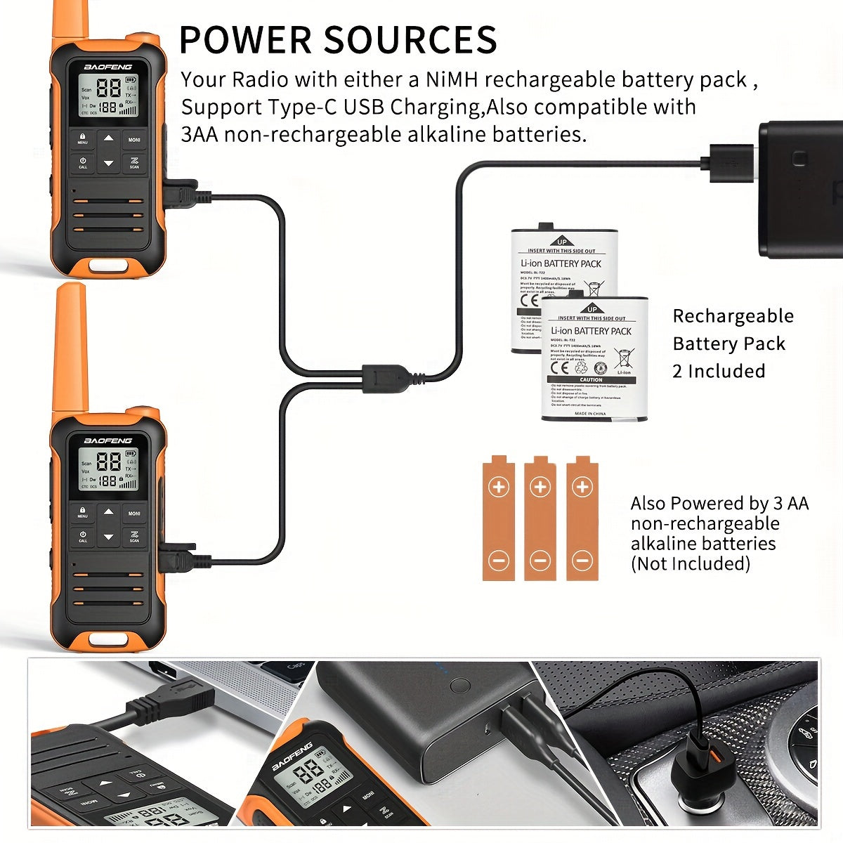 4 Pack Rechargeable Baofeng Walkie Talkies Long Range Two Way Radios