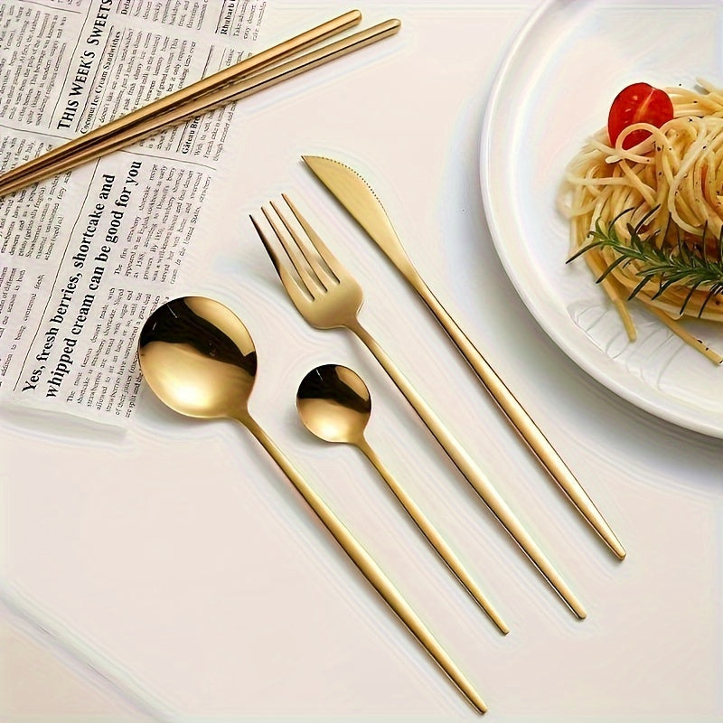 48pcs Golden Stainless Steel Tableware Set